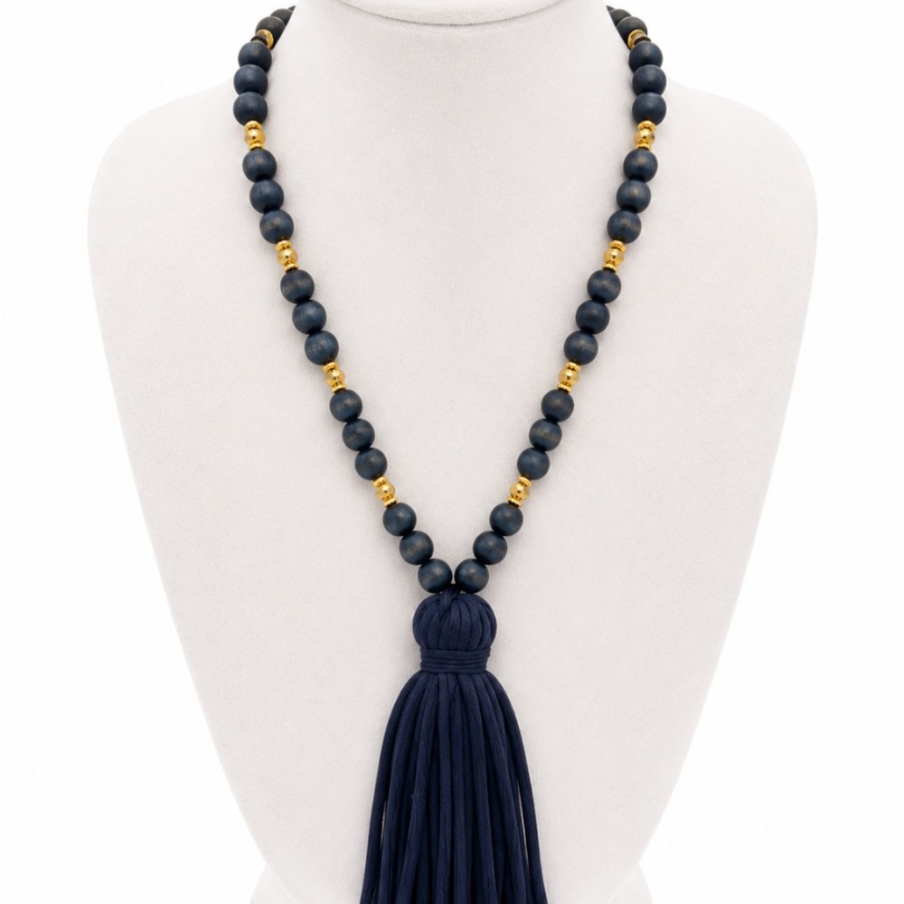 MUD PIE Matte Beaded Tassel Necklace